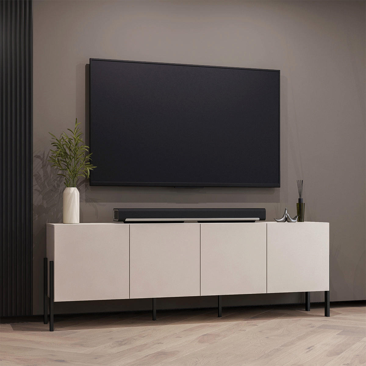 TV-MÖBEL Bérénice Kaschmir und Schwarz - Beige, Holzwerkstoff (204/70/40cm) - Petits-meubles