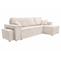 ECKSOFA Mit Schlaffunktion Und Pouf, Cordstoff Poso, Beige, Rechts, Best L Mit Pouf - Creme, Holz (244/145cm) - Kaiser Möbel