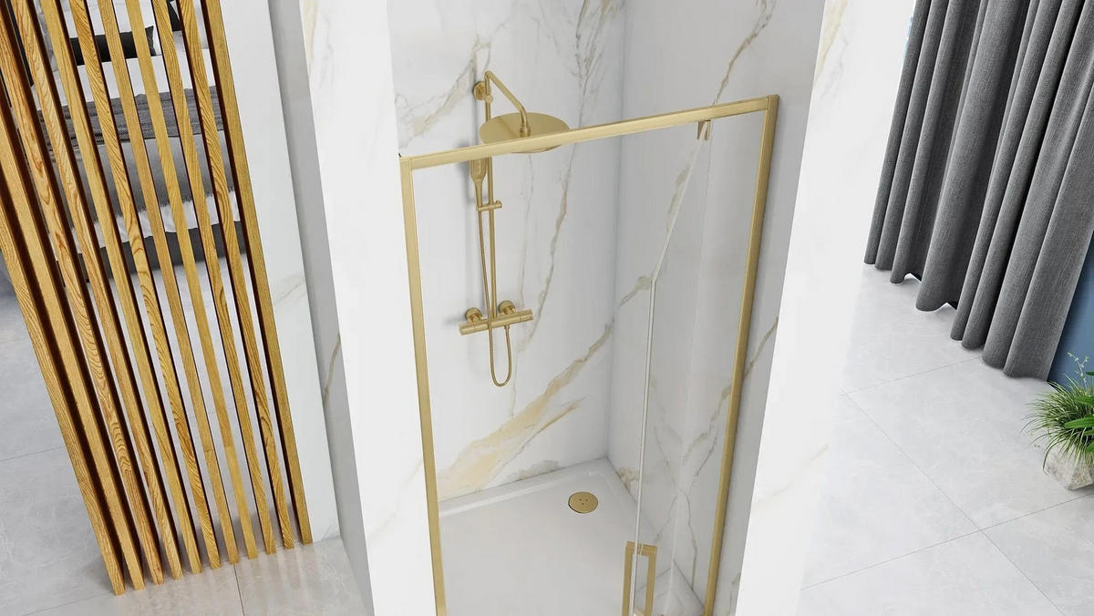 DUSCHTÜR Rea Rapid Swing Brush Gold 90 - Goldfarben, Glas (90/195cm) - REA