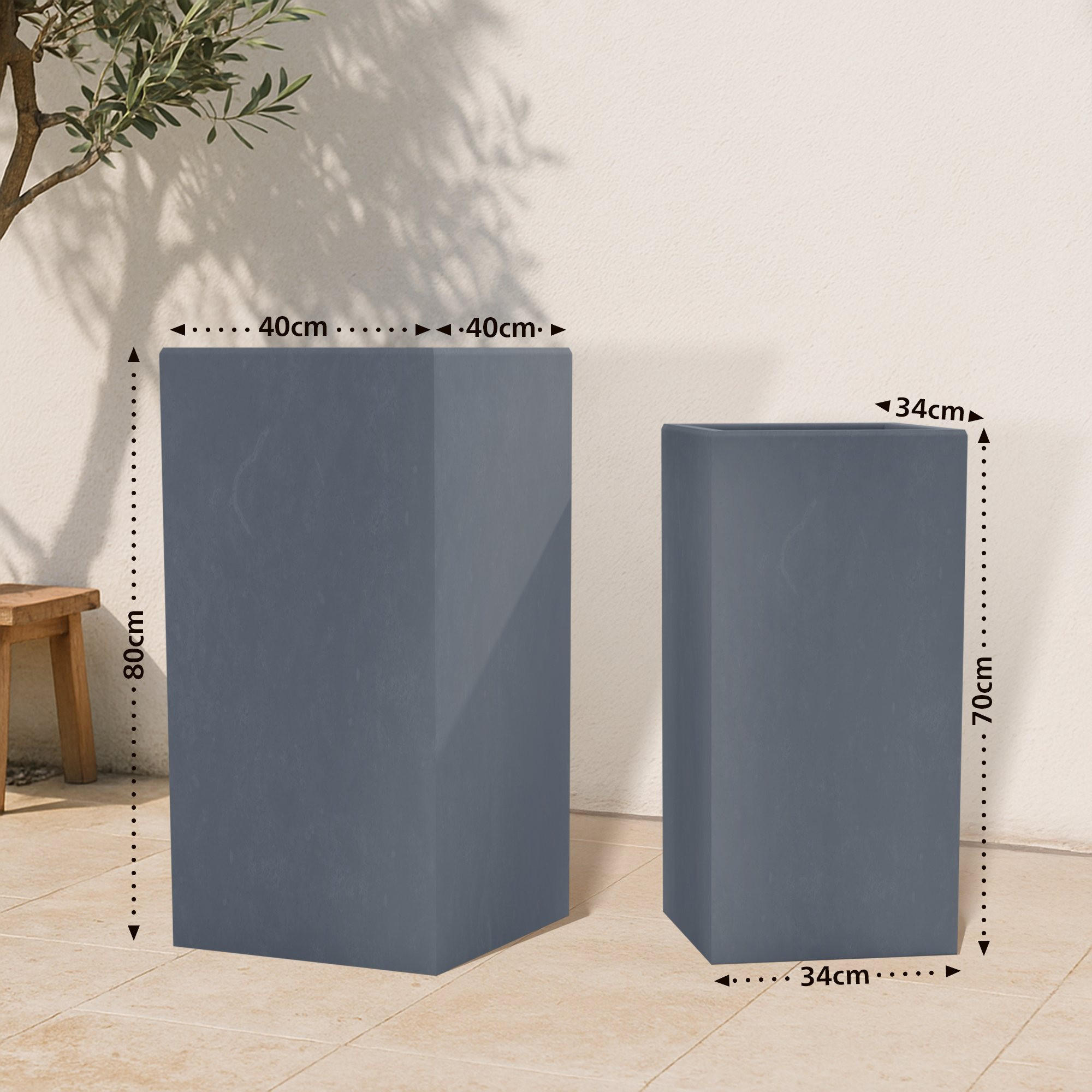 PFLANZKÜBEL 2er Set Anthrazit - Anthrazit, Kunststoff (80cm) - CLP