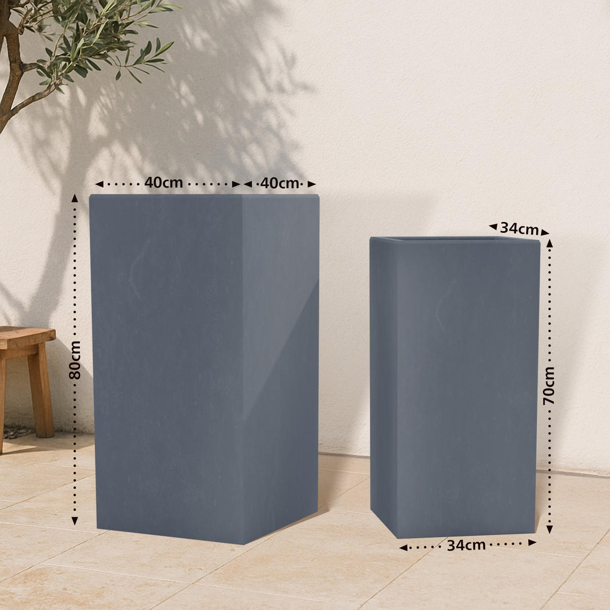 PFLANZKÜBEL 2er Set Anthrazit - Anthrazit, Kunststoff (80cm) - CLP