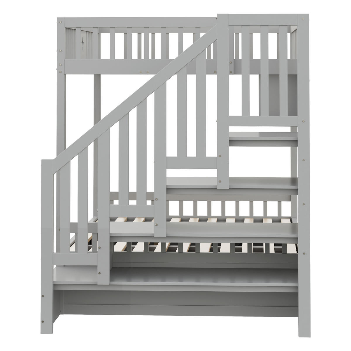 ETAGENBETT 140/200 cm DE-01493, in Grau, mit hydraulischem Unterbett und Stauraumtreppe - Grau, Holz (140/200cm) - ComfortXL