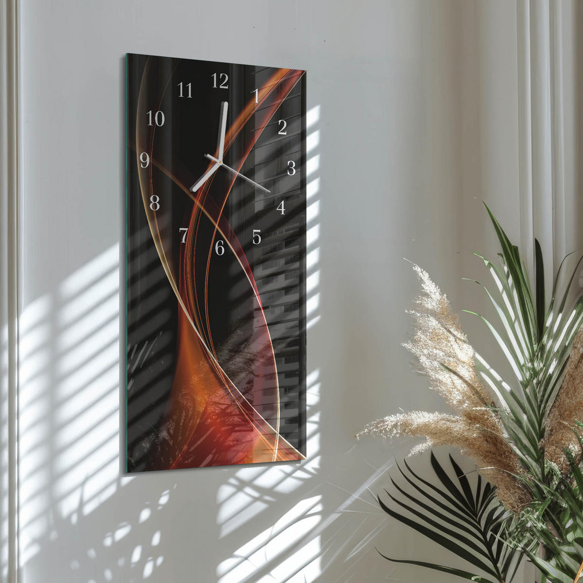 WANDUHR 30x60 cm - Abstraktion - Orange, Glas (30/60/0.4cm) - TULUP