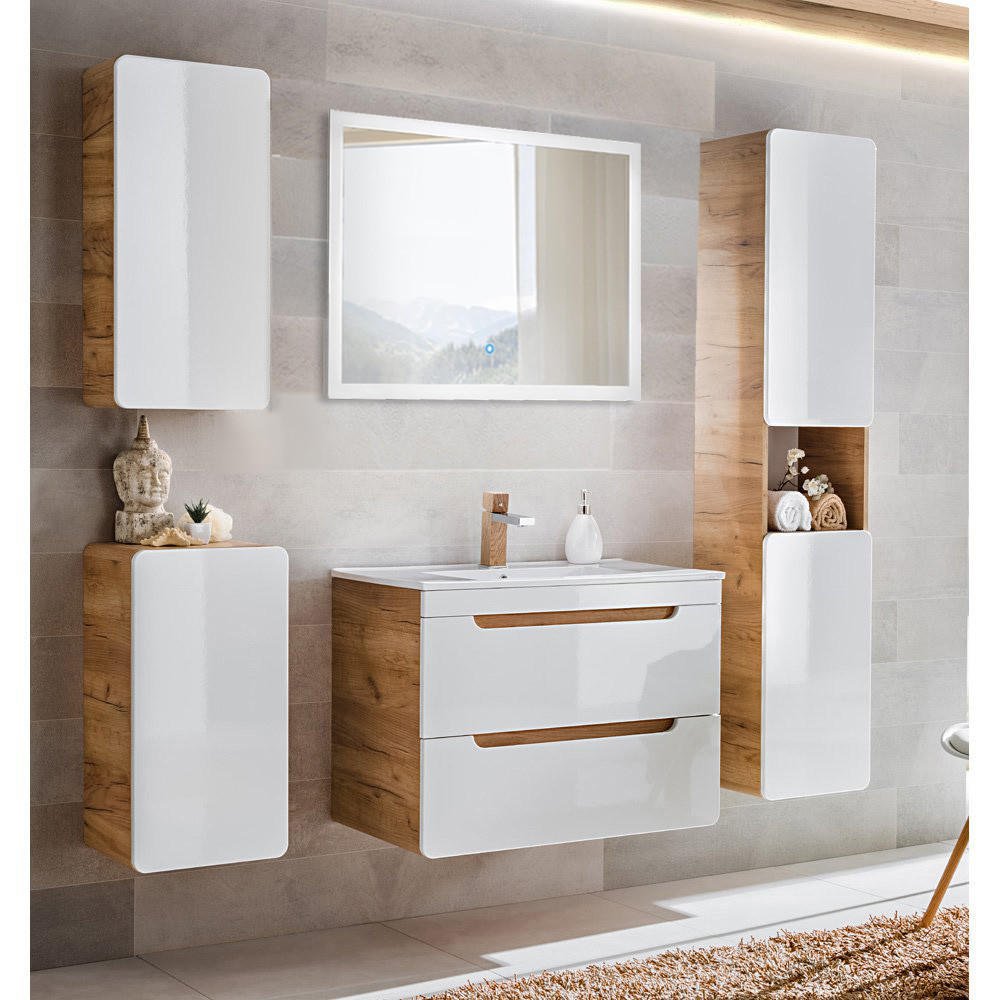 BADMÖBEL-SET 5-TLG. Luton-56 - Weiß, Holzwerkstoff (180/195/46cm) - Lomado