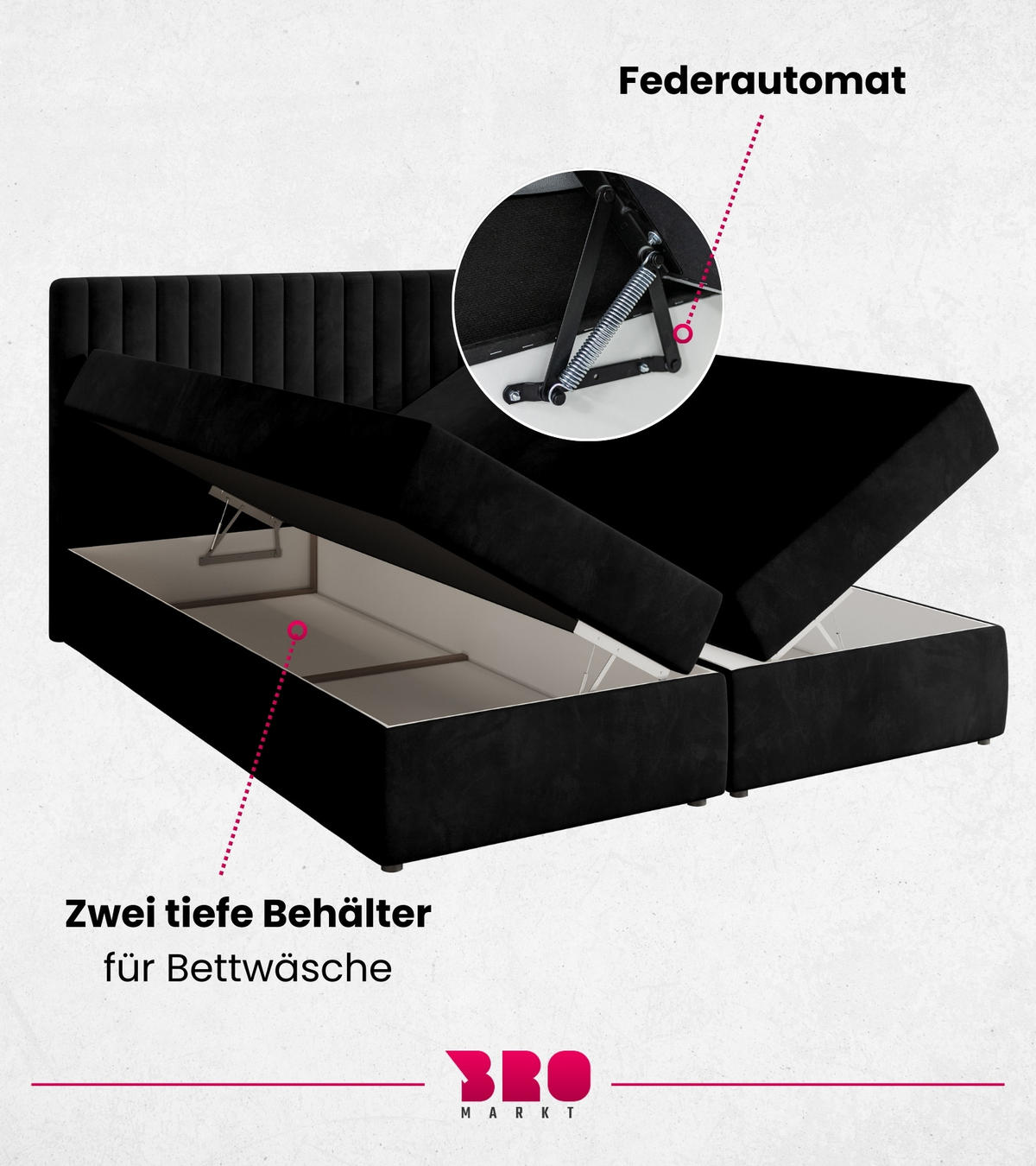 BOXBETT Dream mit Topper 140/200 Schwarz - Schwarz, Holzwerkstoff/Textil (140/200cm) - Bromarkt