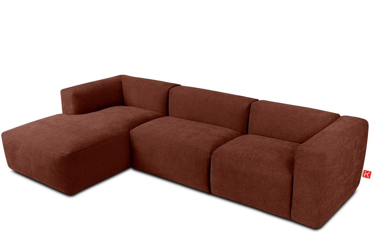 ECKMODULSOFA-LINKS BUFFO mit extrem weicher und bequemer Sitzfläche, Gewebestoff, orange - Orange, Textil (297/180cm) - KONSIMO®