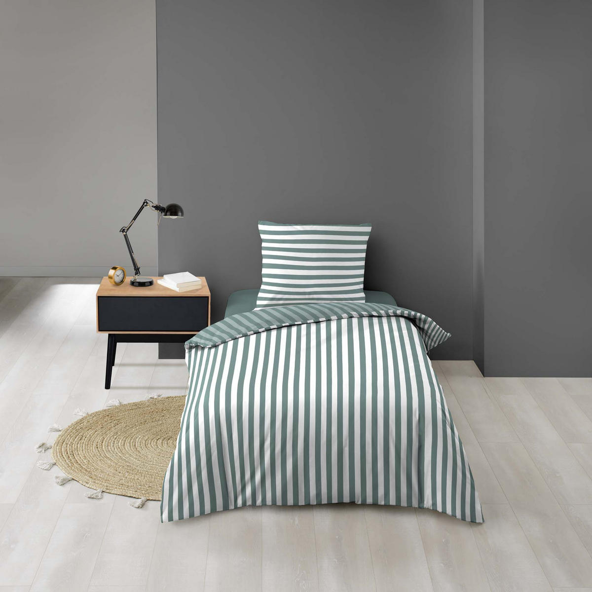 BETTWÄSCHE-SET mit Aufdruck Rayan 140/200 cm - Grün, Textil (200/140cm) - Douceur d´intérieur