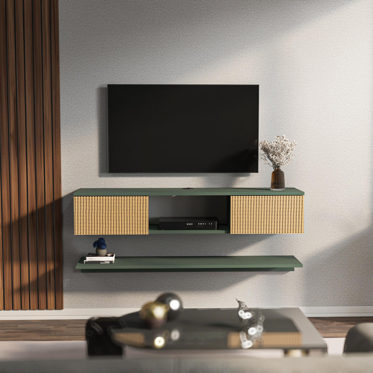 TV-ELEMENT Elia Grün Hazeran - Dunkelgrün, Holzwerkstoff (140/25.6/32cm) - Decorotika