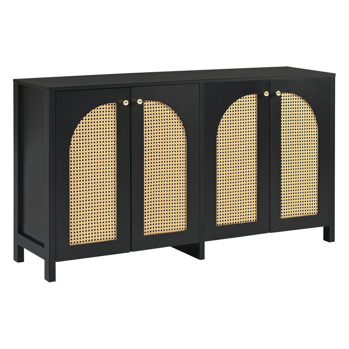 SIDEBOARD 4-türig Kunst-Rattan Schwarz - Schwarz, Holzwerkstoff (145/40/80cm) - Meubliv