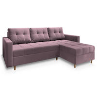 ECKSOFA MILO L Rosa Plüsch-Stoff mit Schlaffunktion - Rosa, Holz (220/140cm) - MASSENO
