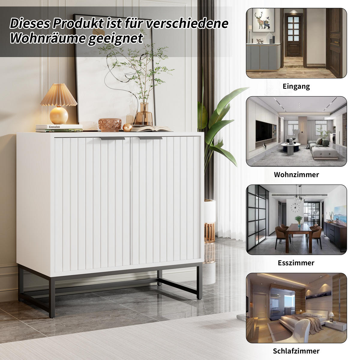 SIDEBOARD Modern 2 Türen Metallgriffe 80x40x80cm Stauraum - Weiß, Holzwerkstoff (40/80/80cm) - FLIEKS