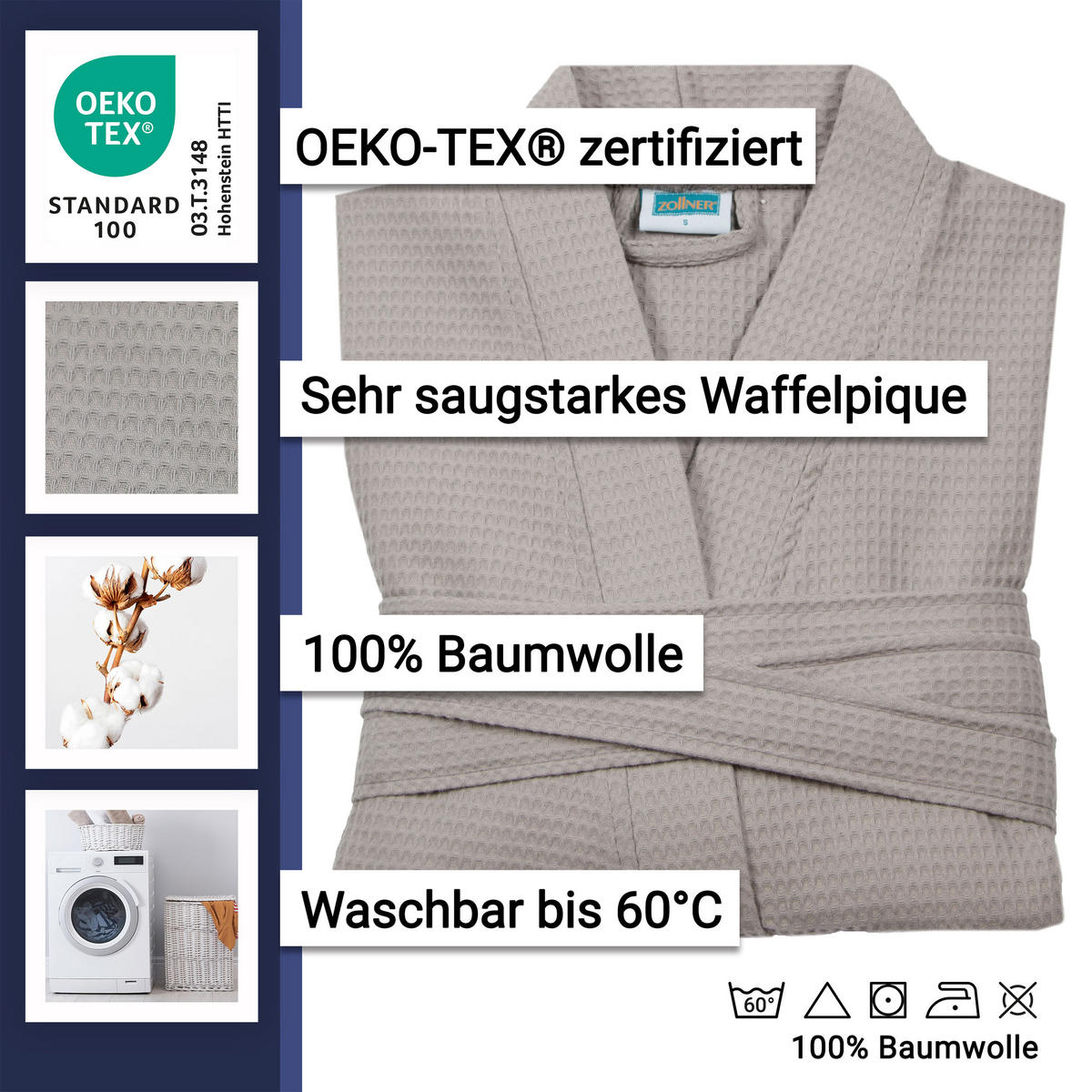 BADEMANTEL, S, 100% Baumwolle, Braun - Grau, Textil (Scm) - Zollner