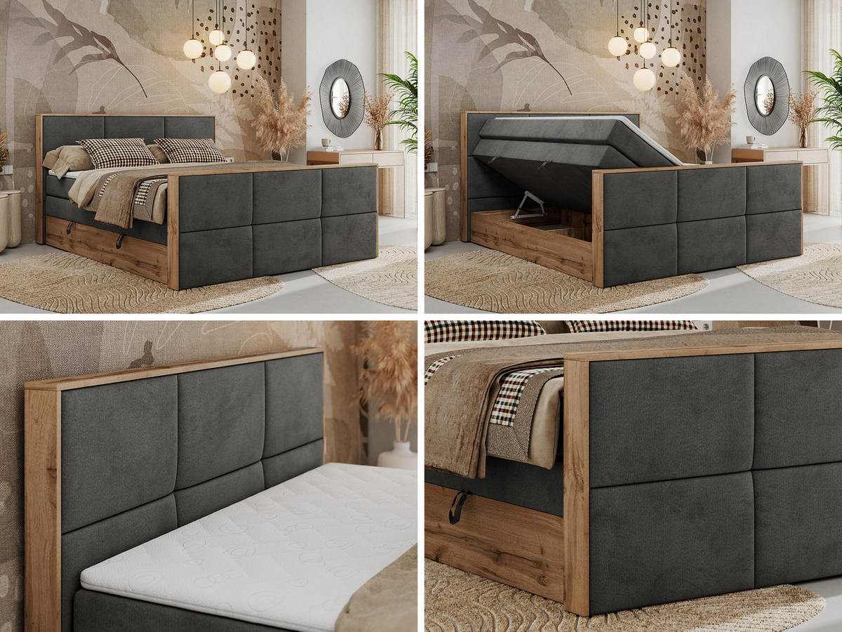 BOXSPRINGBETT ALBERO 2 KING DUO 120/200 Dunkelgrau Velvet - H3 - Dunkelgrau, Holz/Textil (120/200cm) - MKS