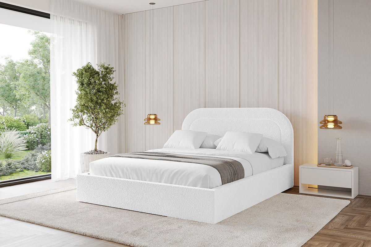 POLSTERBETT mit Bettkasten und Lattenrost, Bett mit Matratze H3/H4 - LERAY 180x200 Weiß - Weiß, Holzwerkstoff/Textil (180/200cm) - ALTDECOR