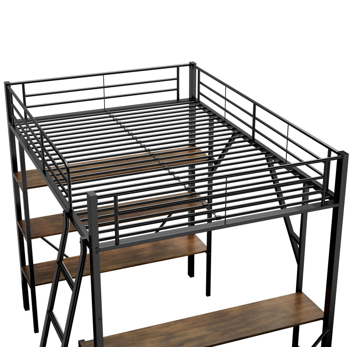 POSCHODOVÁ posteľ 90/200 cm čierna z kovu a MDF s písacím stolom a tromi policami - čierna, kov (90/200cm) - OKWISH