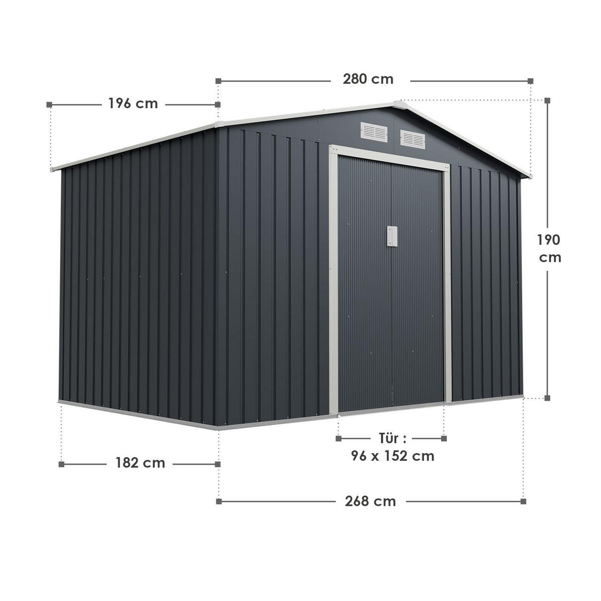 GERÄTESCHUPPEN XL Anthrazit - Anthrazit, Metall (280/190/182cm) - Juskys