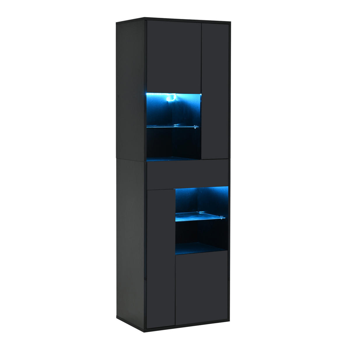VITRINE 55/38/170 cm in Schwarz mit LED-Beleuchtung und Hochglanzfront - Schwarz, Holzwerkstoff (55/170/38cm) - Flora Grace