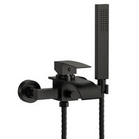 BADEWANNENARMATUR SFS-5005 Schwarz Matt, Aufputz mit Wasserfallauslauf 200 mm Handbrause 1500 mm Einhebel 150 mm Stichmaß - Schwarz, Metall (6/20/23cm) - Everstein