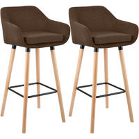 BARHOCKER 2er Set Stoff braun - Eukalyptusholzfarben/Braun, Holz/Textil (55/99/46cm) - CLP