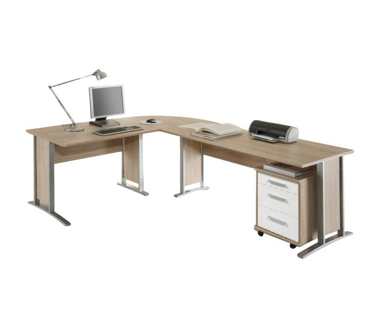 BÜROMÖBEL Office Line in Eiche Sonoma kombiniert mit Weiß 9 teilig - Braun, Holzwerkstoff (120/80/200cm)