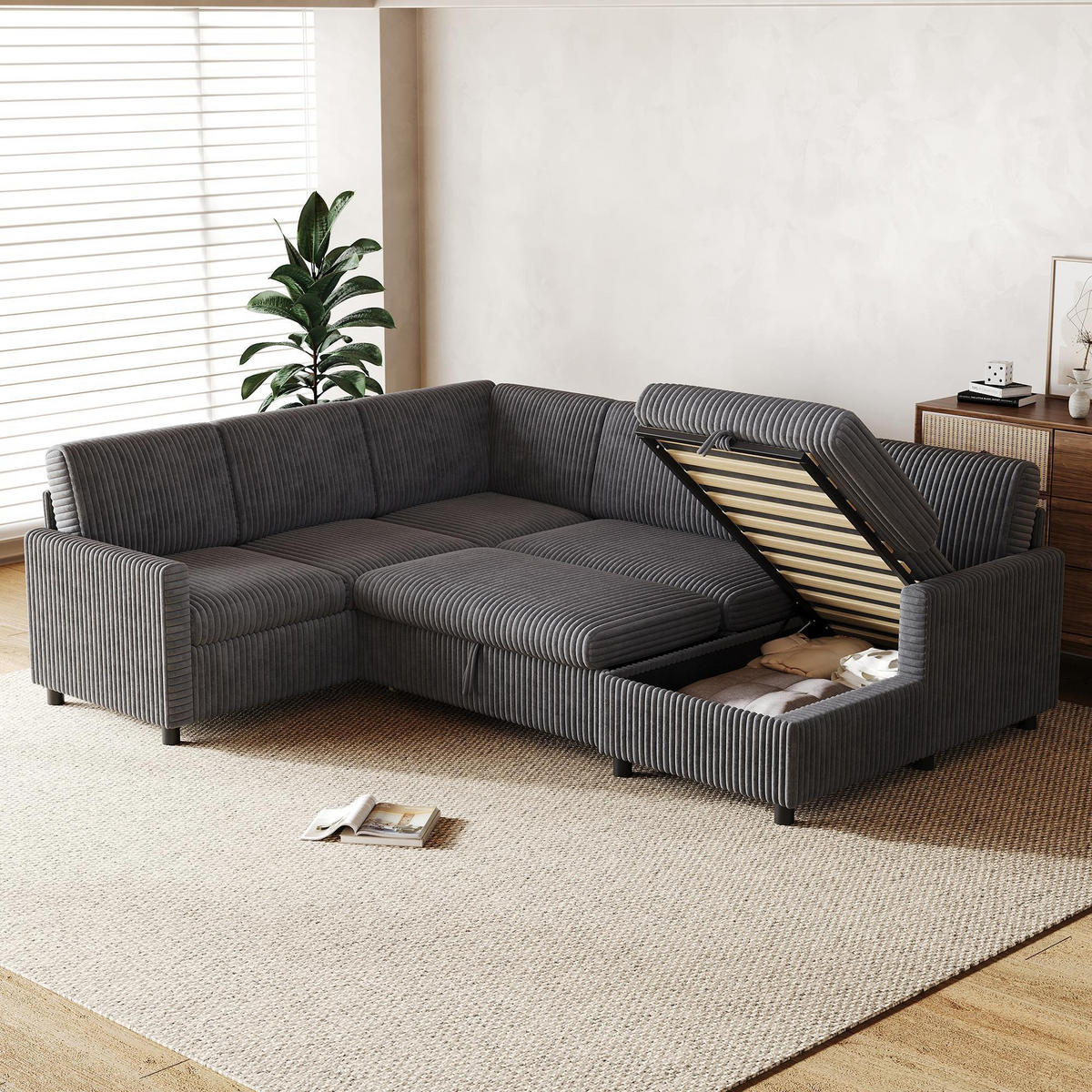 ECKSOFA DE-33403 mit Schlaffunktion und Stauraum Grau - Grau, Metall (274/220cm) - ComfortXL