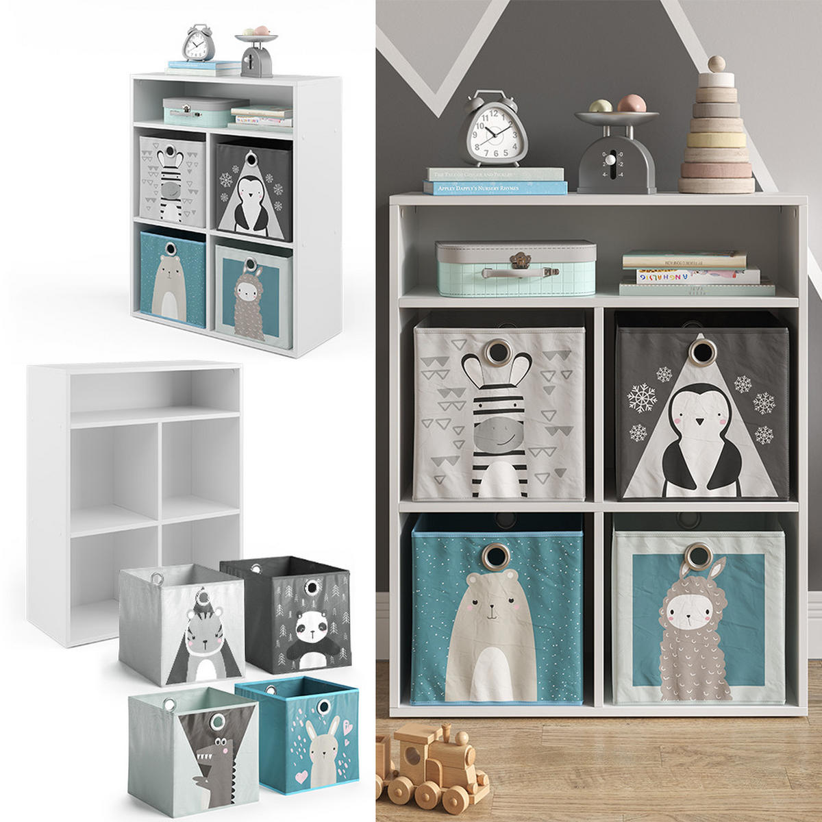 KINDERREGAL Weiß 72 x 90.2 cm mit 4 Faltboxen - Weiß, Holzwerkstoff (72/90.2/30.6cm) - Vicco