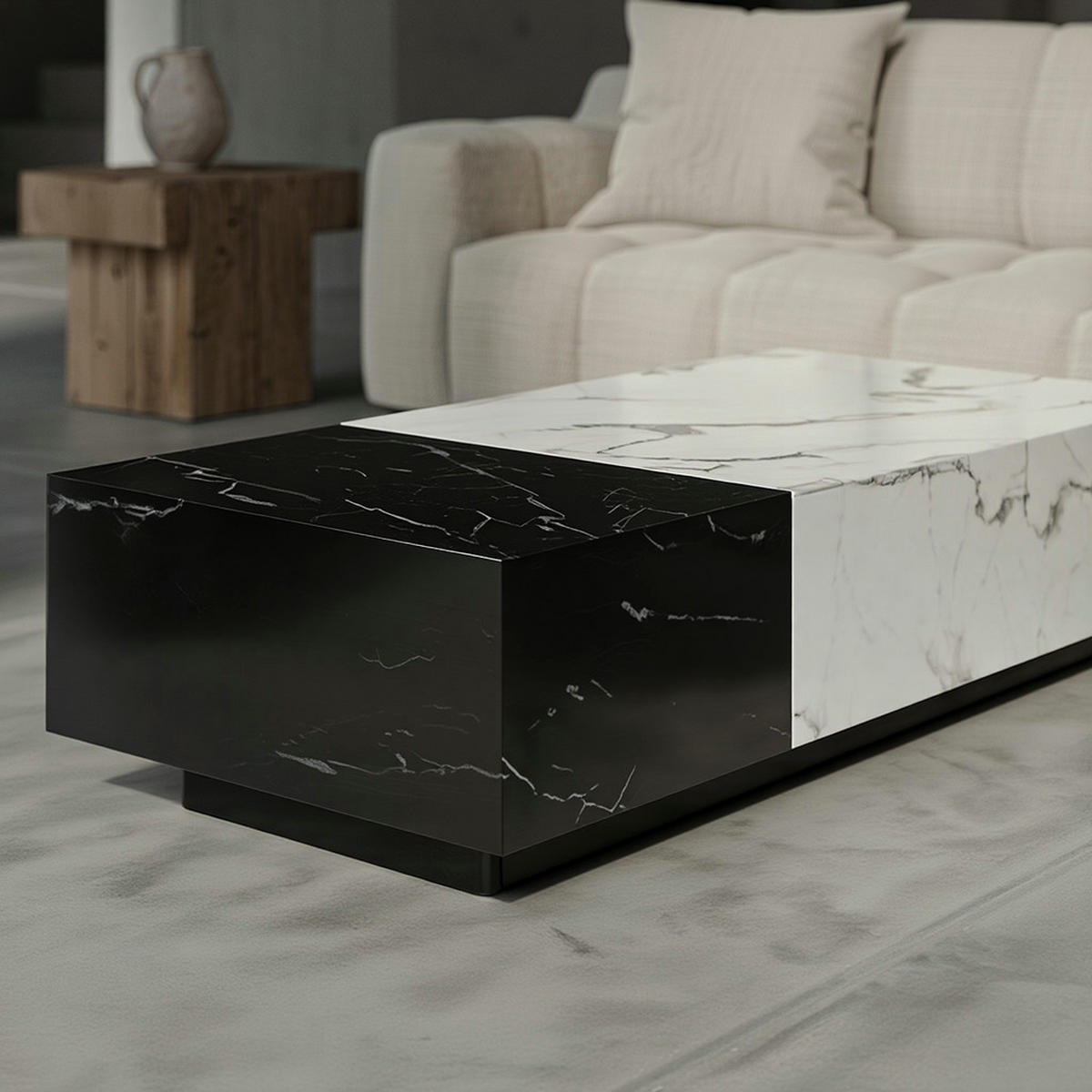 COUCHTISCH Weiß Schwarz Marmor-Optik 120x60x28 cm mit Schubladen und Stauraum - Schwarz/Weiß, Holzwerkstoff (60/120/28cm) - KADIMA DESIGN