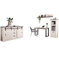 BÜROMÖBEL-SET Set weiß Pinie, anthrazit Landhaus mit Aktenregal, Kommode - Anthrazit/Weiß, Holzwerkstoff (60/377/200cm) - Furn.Design