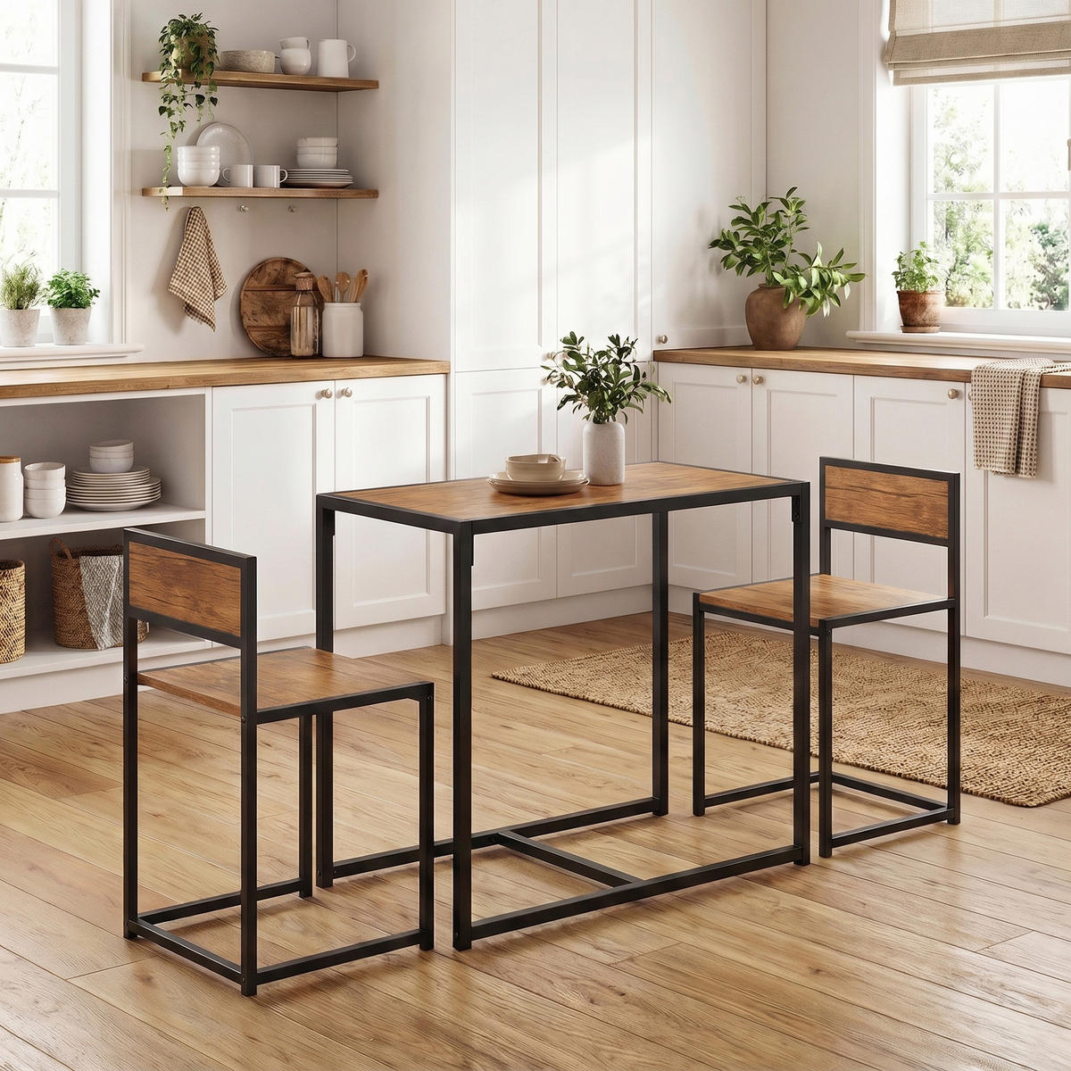 3-TLG. Essgruppe, Küchentisch, Esstisch mit 2 Stühlen, Esstisch Set für Küche - Naturfarben, Kunststoff (47/76/90cm) - HOMCOM