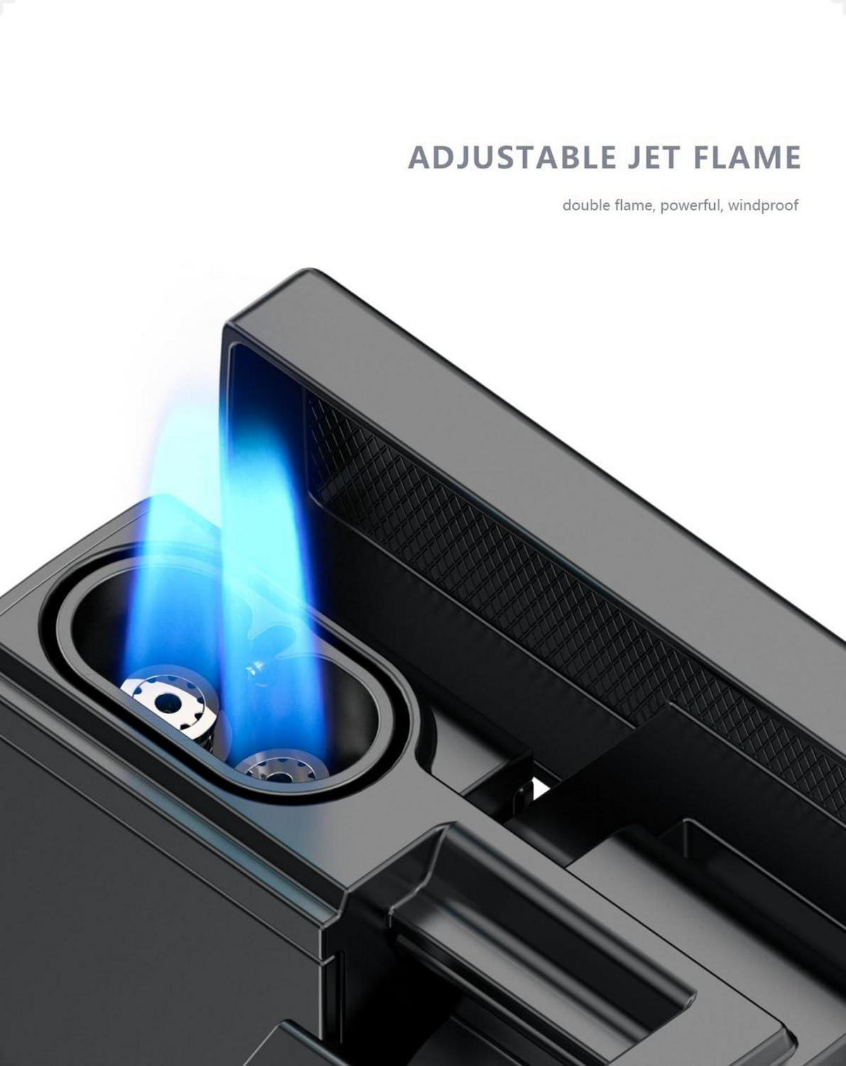 STURMFEUERZEUG Jetflamme nachfüllbar winddicht 2 Jet-Flammen - Schwarz, Metall (1.3/4/7.2cm)