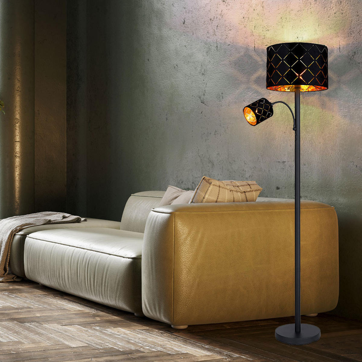 LED STEHLEUCHTE SUNNA Schwarz Gold - Schwarz, Metall (35/35/162cm) - Globo Lighting