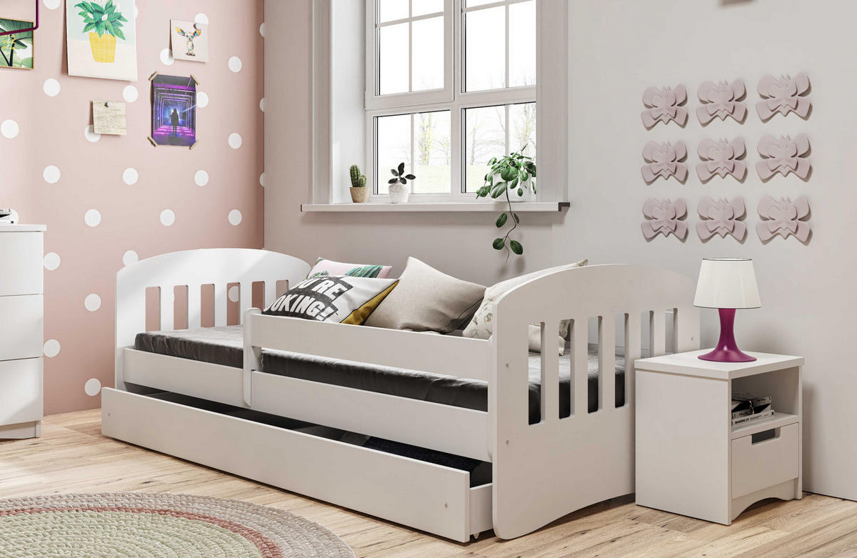 KINDERBETT CLASSIC mit Schublade und Matratze 90/65/144 - Weiß, Holzwerkstoff (80/140cm) - RAUMHIRSCH FURNITURE