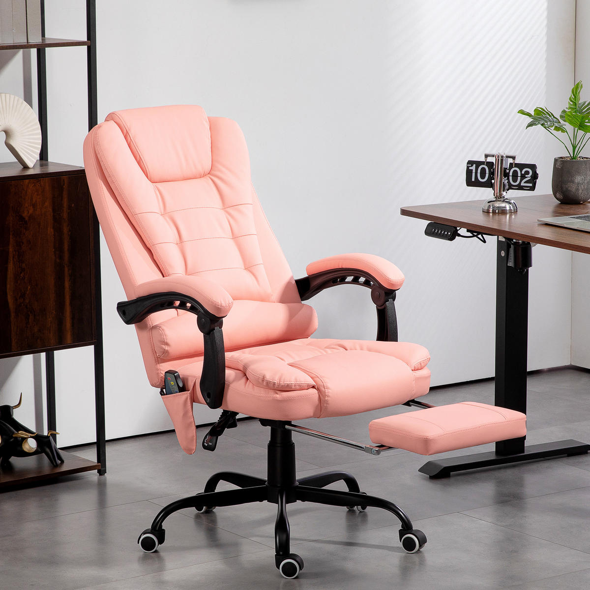 BÜROSTUHL mit 7 Punkt Massage, ergonomischer Gaming Sessel mit Liegefunktion - Schwarz/Rosa, Kunststoff/Metall (67/121/67cm) - Vinsetto