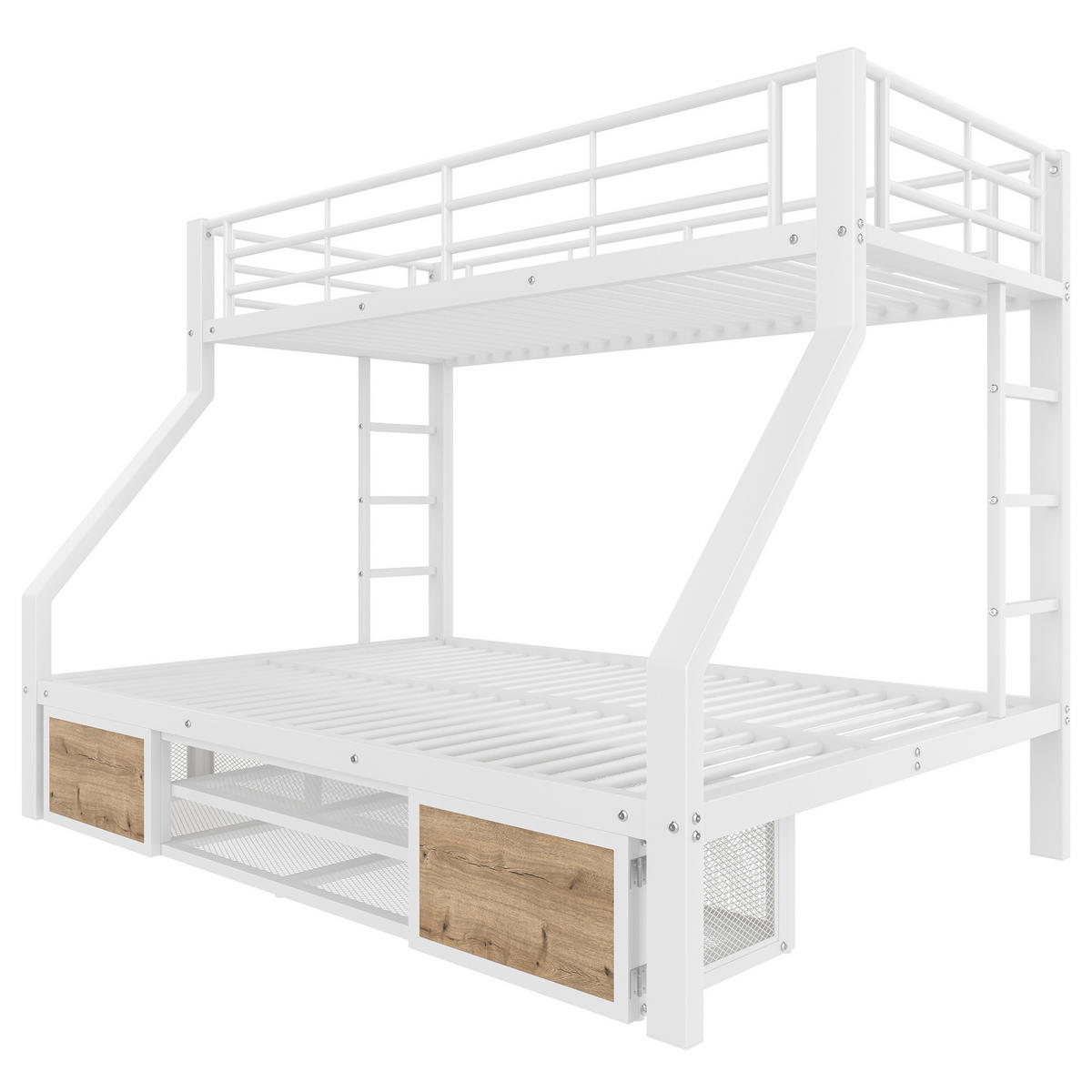 ETAGENBETT 90/200 cm 140/200 cm Weiß mit Schuhschrank, Staufächern und Leiter - Weiß, Metall (140/200cm) - MIVRAY