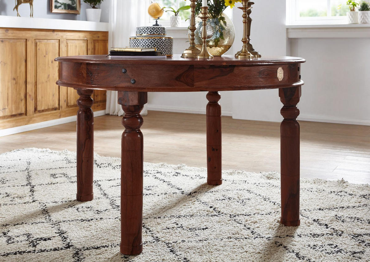 ESSTISCH rund Akazie 140x140x76 nougat lackiert OXFORD #333 - Dunkelbraun, Holz (140/140/76cm) - Massivmoebel24