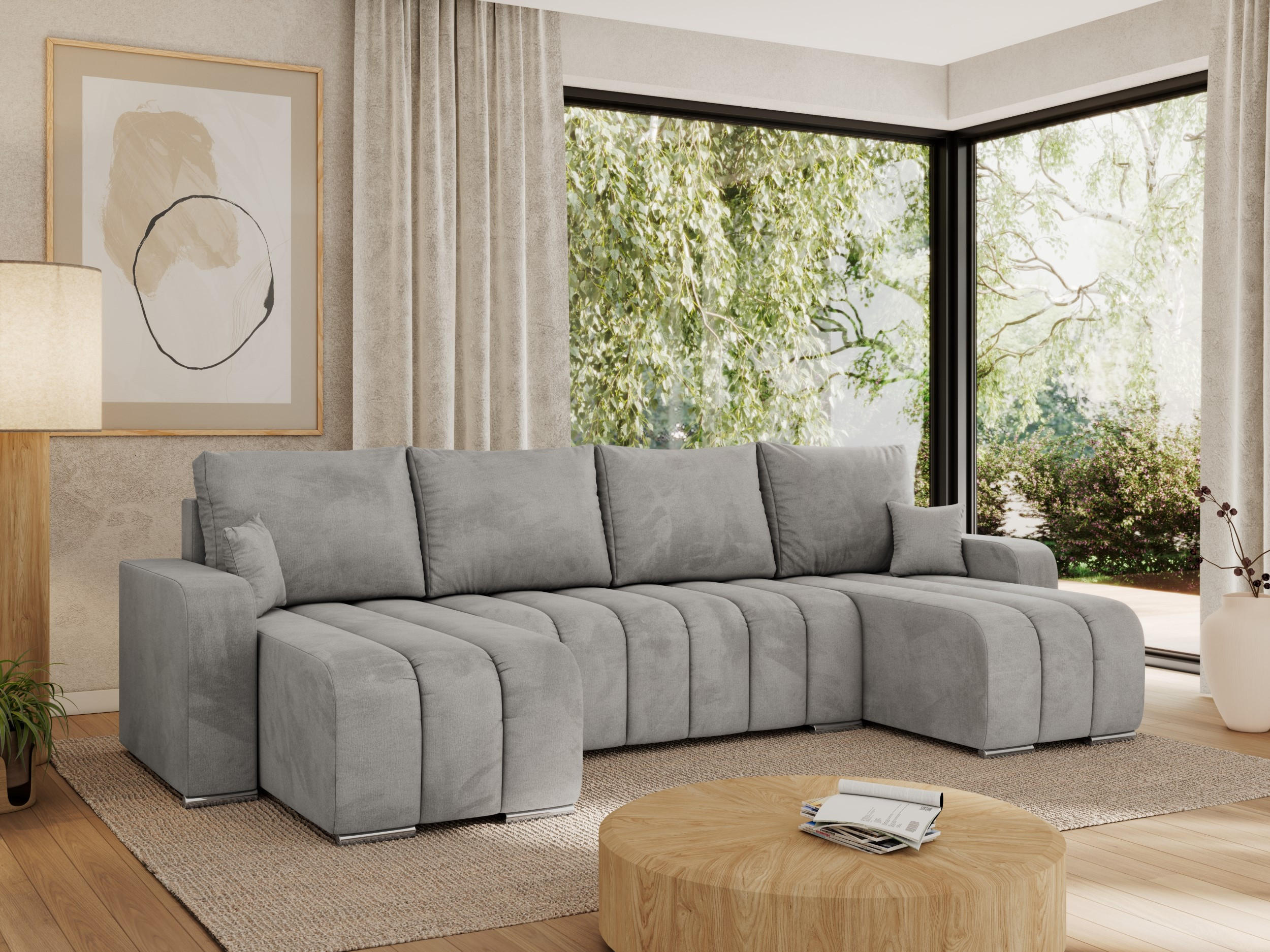 WOHNLANDSCHAFT KIRASSO U Hellgrau Velvet - Hellgrau/Grau, Textil/Metall (320/86/147cm) - MKS