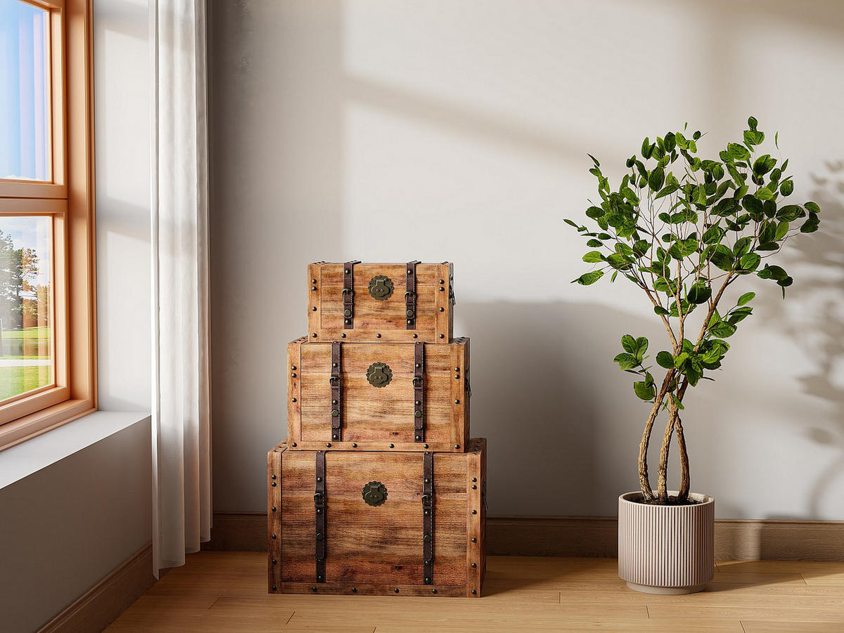 3ER-SET Koffer - Tannenholz & MDF - 3 Größen - Holzfarben - ESPARTA - Naturfarben, Holz (60/40/37cm) - Vente-Unique