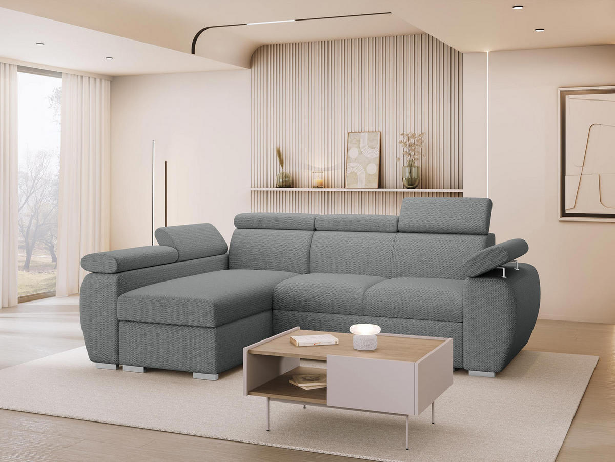 ECKSOFA Boston Mini, Seite: Links - LC+2R - Chromfarben/Silberfarben, Holz/Textil (255/170cm) - MIRJAN24