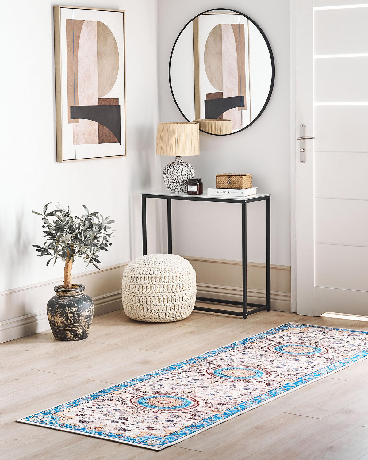 KURZFLOR-TEPPICH Beige 80/240 cm Gordes - Blau/Beige, Textil (80/240cm) - Beliani