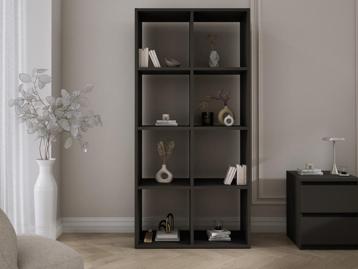 BÜCHERREGAL mit 8 Fächern – Farbe: Schwarz – 147 × 74 × 30 cm, vertikale oder horizontal - Schwarz, Holzwerkstoff (74/147/30cm) - 3XE LIVING