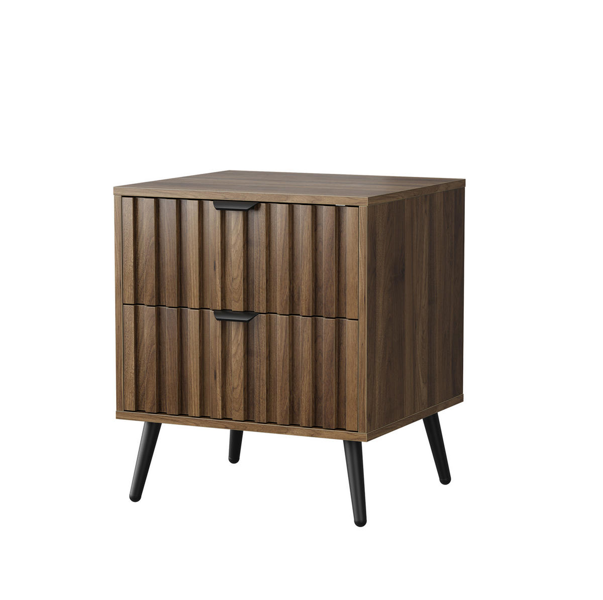 NACHTTISCH aus MDF 45x40x53 cm Walnuss mit 2 Schubladen und Metallbeinen im modernen Design - Walnussfarben, Holzwerkstoff (45/53/40cm) - Modfu