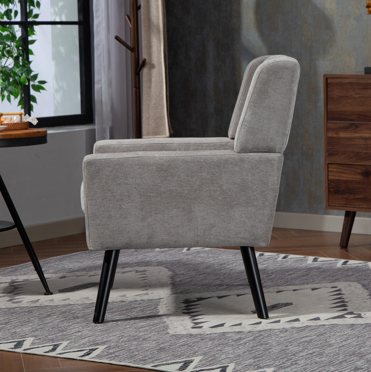 SESSEL 76/68/88 cm hellgrau aus Leinen und Massivholz mit Tufting und ergonomischer Polsterung - Hellgrau, Textil (76/88/68cm) - OKWISH