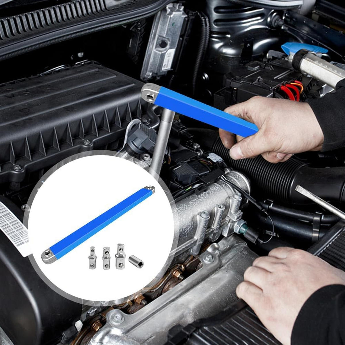SCHRAUBENSCHLÜSSEL – für den Einsatz in beengten Bereichen und an schwer zugänglichen Befestigungselementen – blau - Blau, Metall (39/4/2cm) - DCA