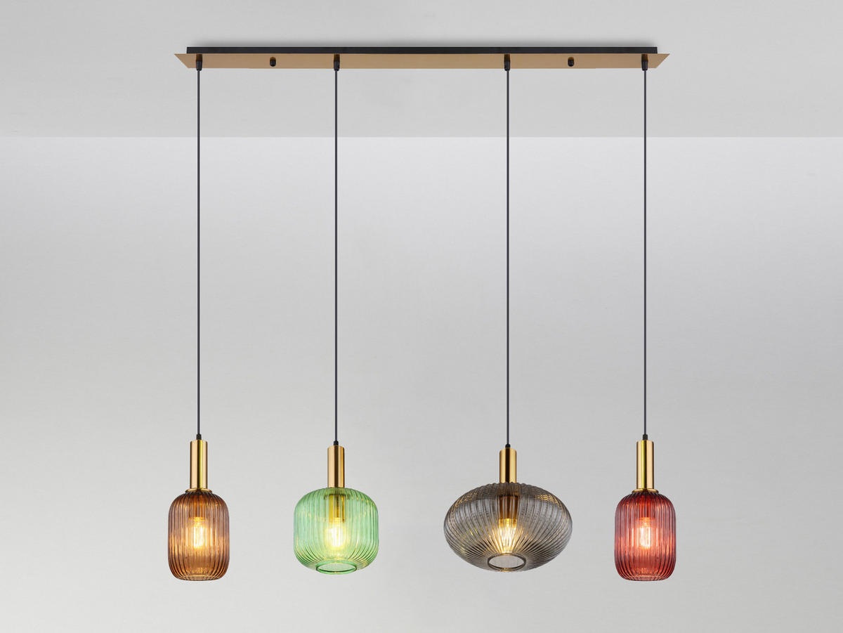 LED-PENDELLEUCHTE Breite 115cm, Lampenschirme Glas Bunt - Hellbraun/Messingfarben, Glas/Metall (30/115/120cm) - meineWunschleuchte