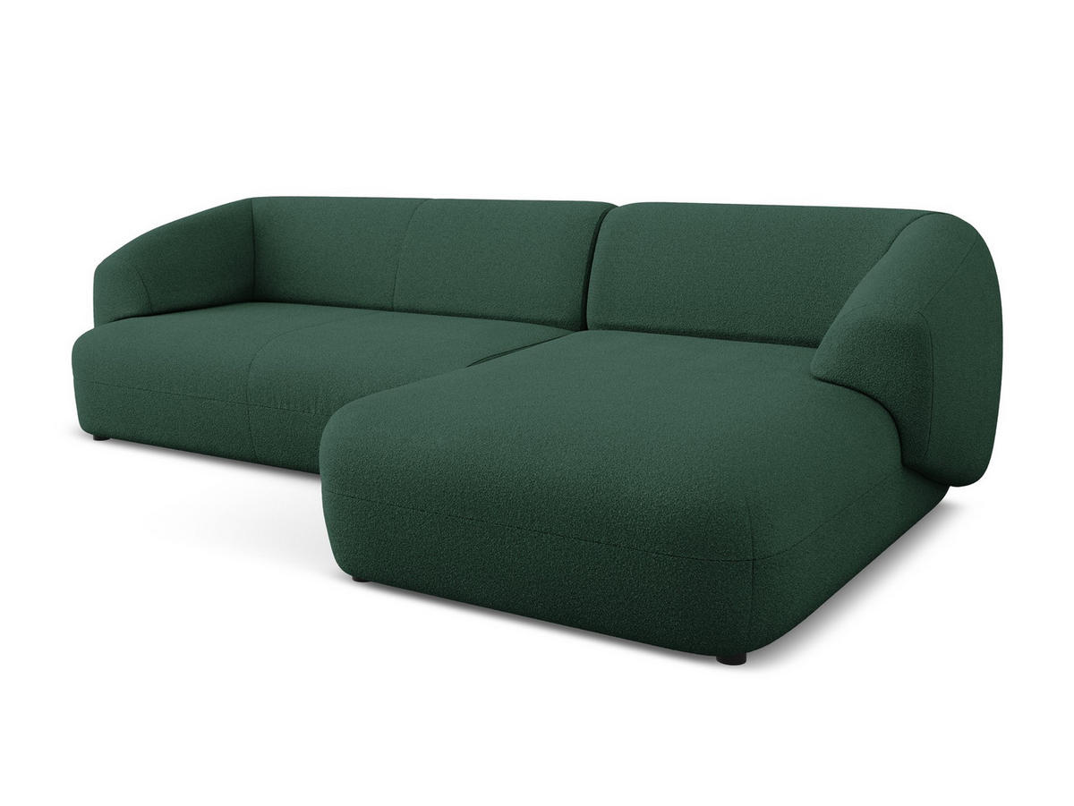 ECKSOFA Rechts Bouclé Stoff Grün - Dunkelgrün/Schwarz, Kunststoff/Textil (280/156cm) - Makamii