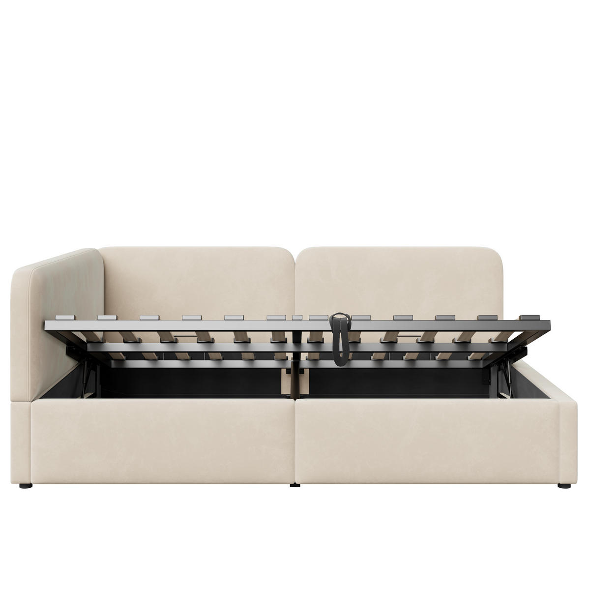 POLSTERBETT 140/200 cm DE-33056 mit Stauraum und Samt Beige - Beige, Metall (140/200cm) - ComfortXL