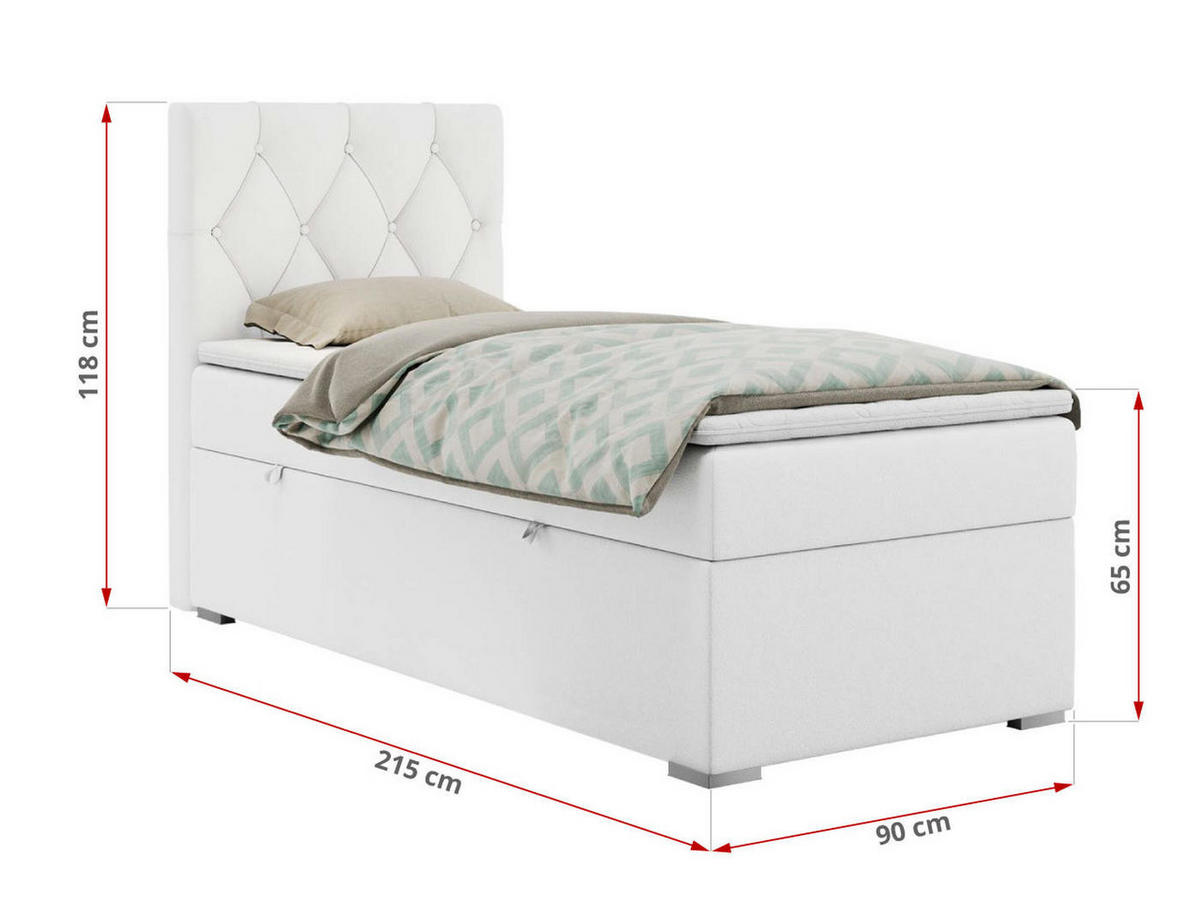 BOXBETT ALDA 90/200 Weiß Kunstleder - H3 - Rechts Seite - Weiß, Holz/Textil (90/200cm) - MKS