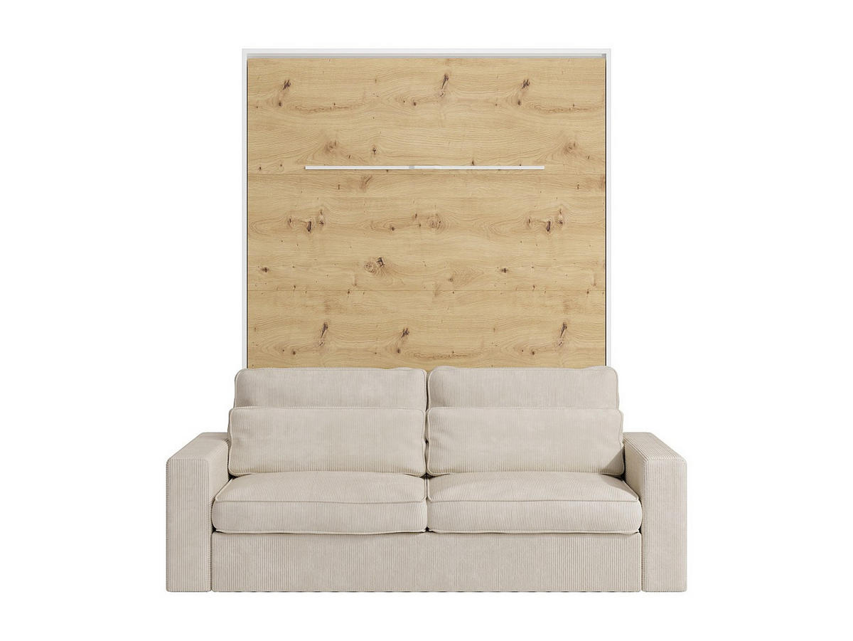 SCHRANKBETT - 2 Personen - holz - naturfarben hell, weiß Rapili - Naturfarben/Weiß, Holz (160/200cm) - Vente-Unique