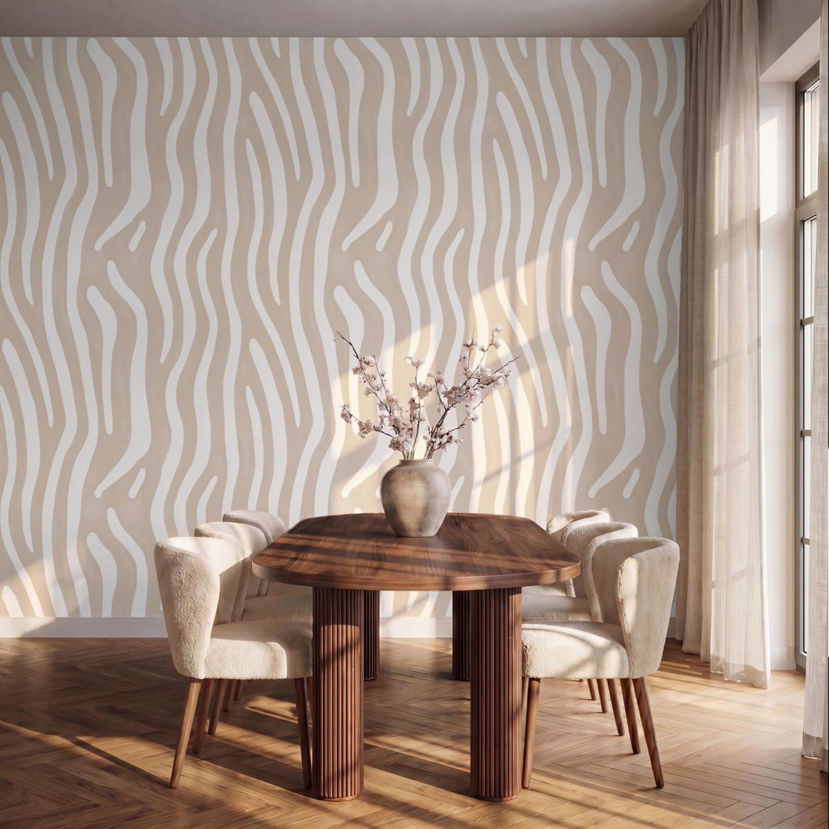 TAPETE - Abstrakt - Zebra - Beige - 350x280 cm - Beige, Papier (350/280cm) - OnlyWow