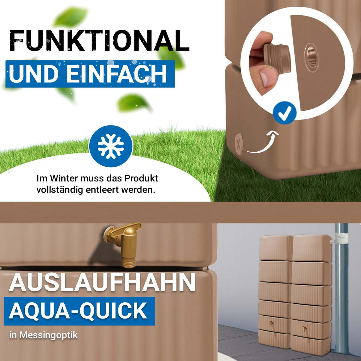 WANDTANK-SET 660 L taupe 2 x 330 L inkl. Verbindungsset - Braun, Kunststoff (126/182/37cm) - 4rain